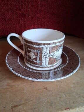 Oneida Rockwood 1998 Wood Patterned Stoneware Teacup with Saucer Replacement set